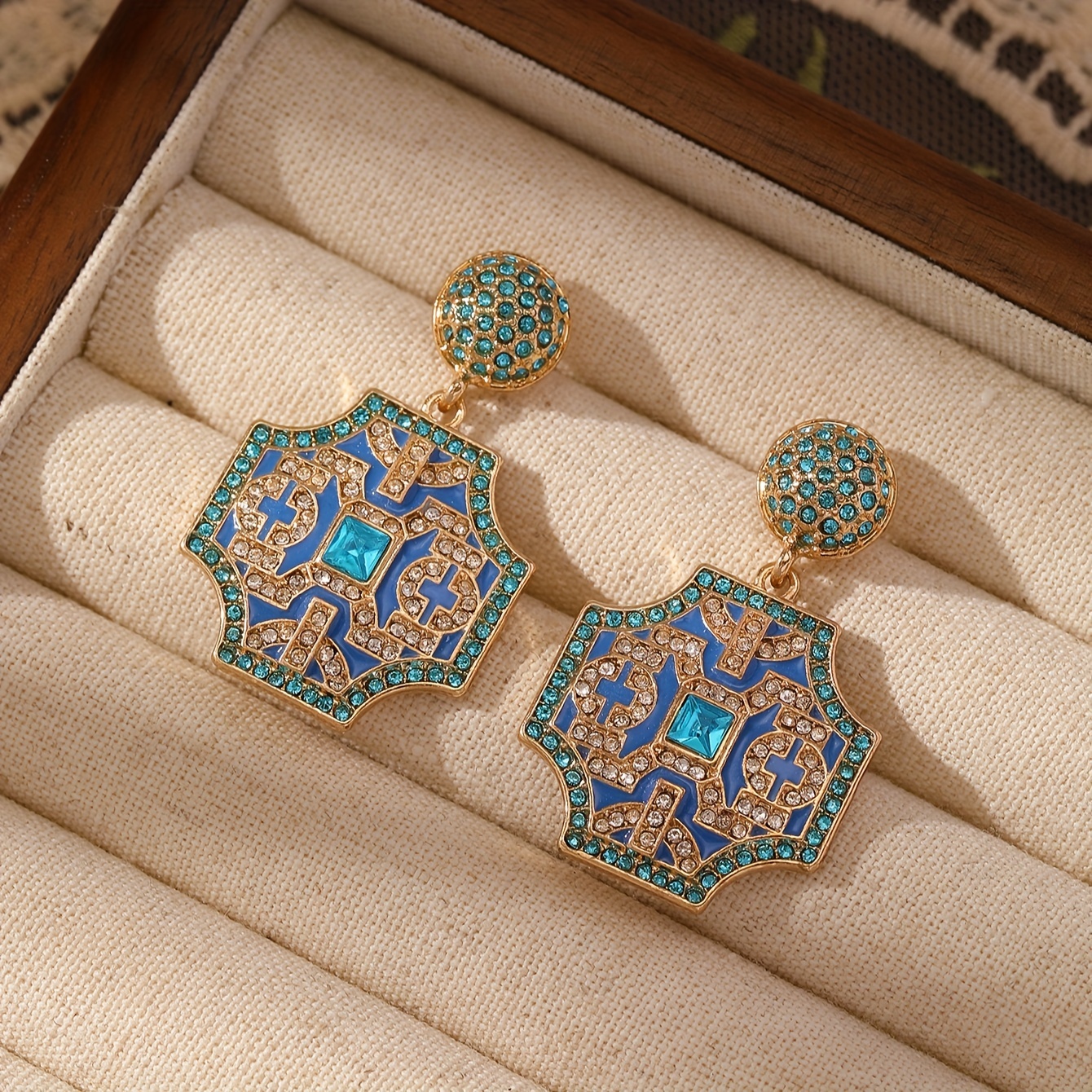 Vintage Plated Dangle Earrings with Rhinestones